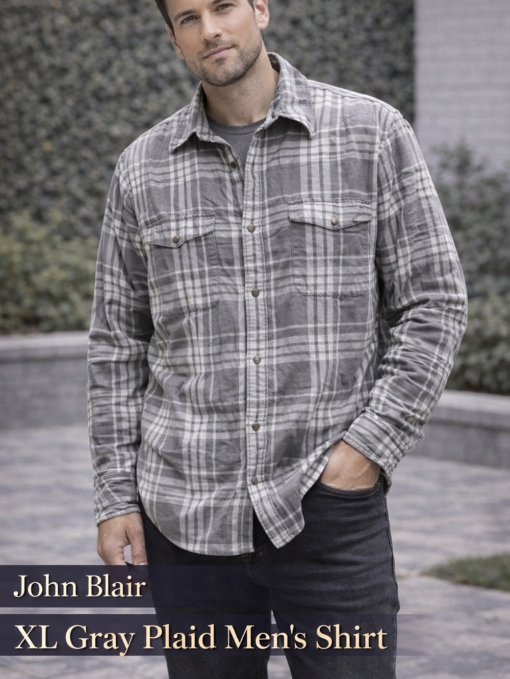 John Blair XL Gray Plaid Men's Shirt